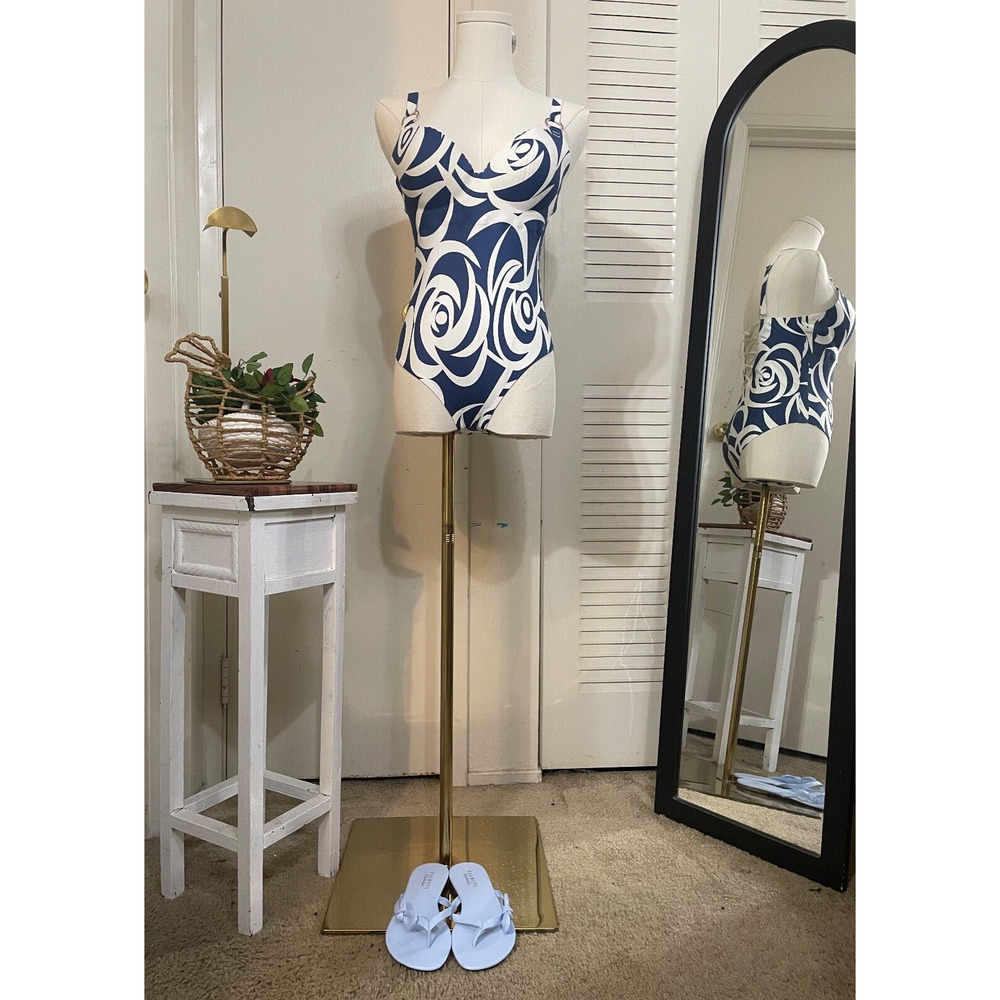 Blue And White Abstract Flower One Piece Swimsuit- NWOT